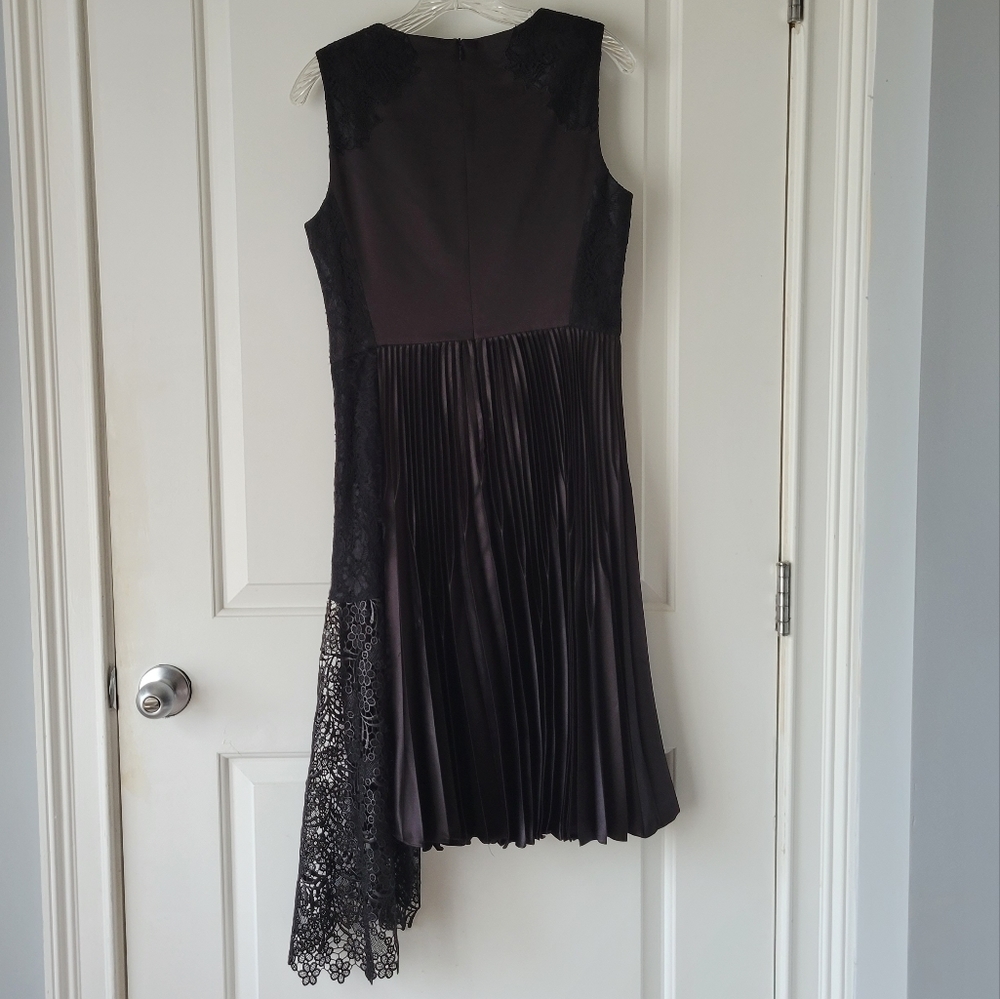 Karen Millen Formal Black Midi Dress Pleated Asymmetrical and Lace Detail 8 - Picture 5 of 8